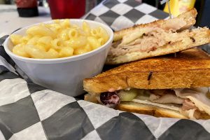 Sloppy Seconds Bar & Grill Apple Brie and Cranberry Panini with Mac and Cheese